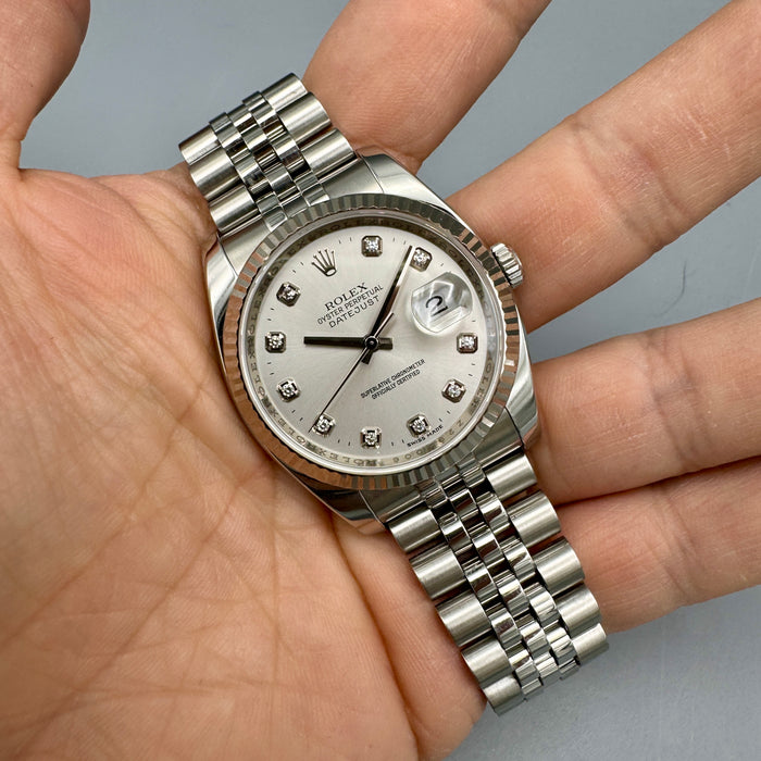 Rolex Datejust ref. 116234 orologio 36 mm acciaio quadrante diamanti full set Swiss 2007