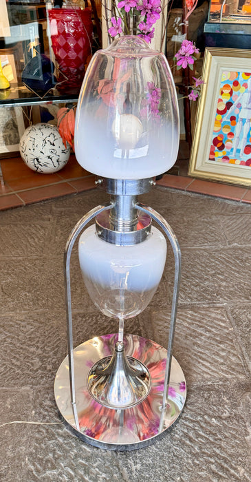 Space age piantana lampada doppio vetro Murano design Italia 1970 ca