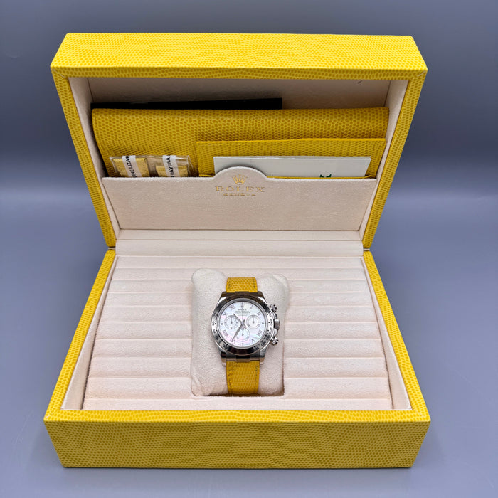 Rolex Daytona Beach ref. 116519 orologio 40mm oro bianco quadrante mop giallo nos full set Swiss 2002