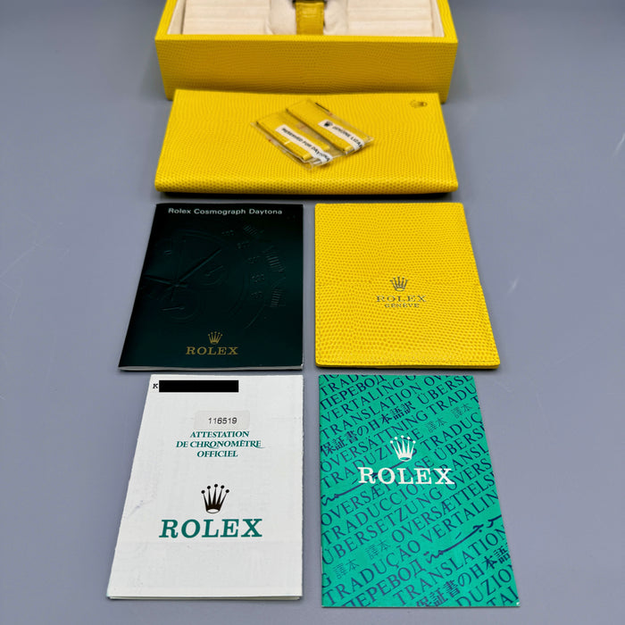 Rolex Daytona Beach ref. 116519 orologio 40mm oro bianco quadrante mop giallo nos full set Swiss 2002