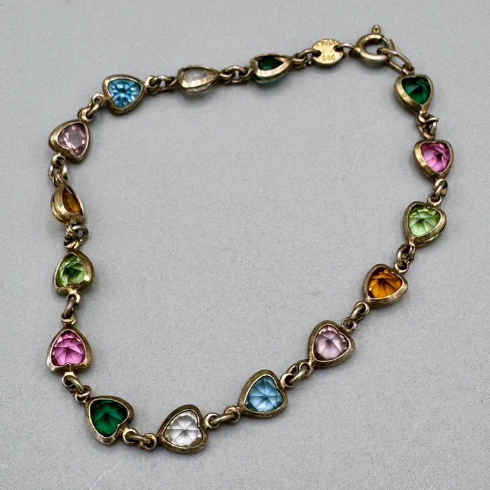 Bracciale in argento 925 tennis cuoricini multicolor Italia 1990 ca